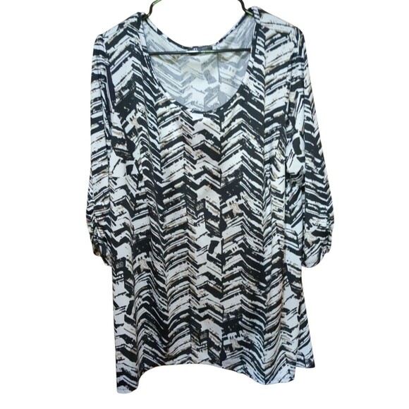 Ab Studio Womens Shirt Black,White,Brown Pullover Stretch Top Size 3X - Picture 1 of 11